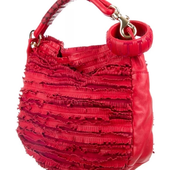 JIMMY CHOO RED LEATHER HOBO BAG MEDIUM SIZE PRE-OWNED - Picture 2 of 4